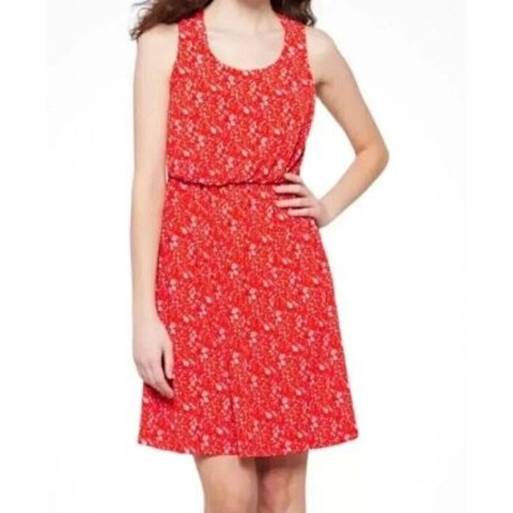 Kaileigh Womens Floral Print Scoop Neck Fit & Flare Dress Sleeveless Size S Red